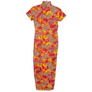 Vintage 60s Handmade Neon Groovy  Cheongsam Dress Mandarin Collar XS/S